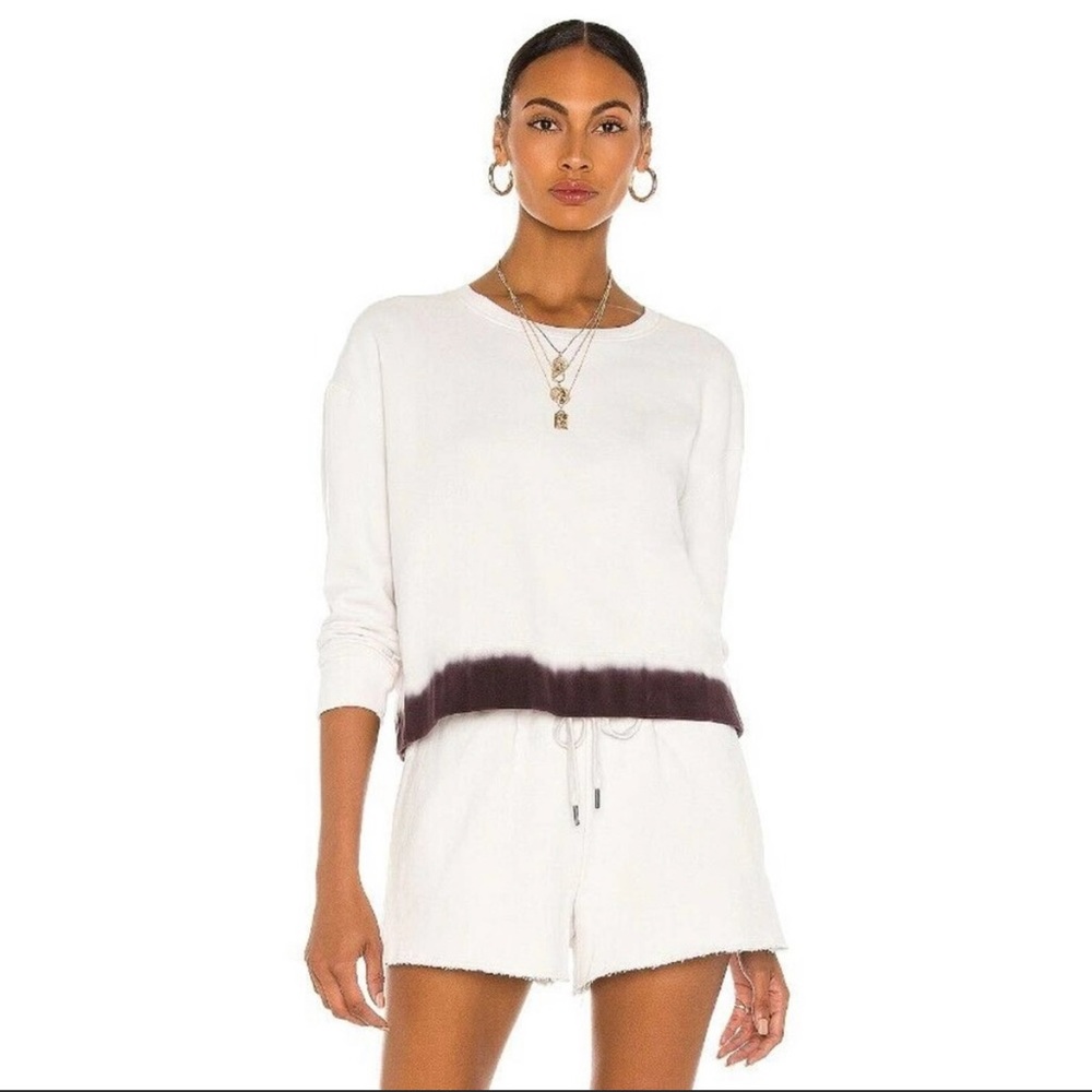 James Perse Dip Dyed Boxy Pullover Cropped Sweatshirt Ash White Fig, 2 / Medium